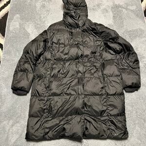 Lands End Coat Womens XXl-3XL Black Snap Long Puffer Jacket Hooded Parka